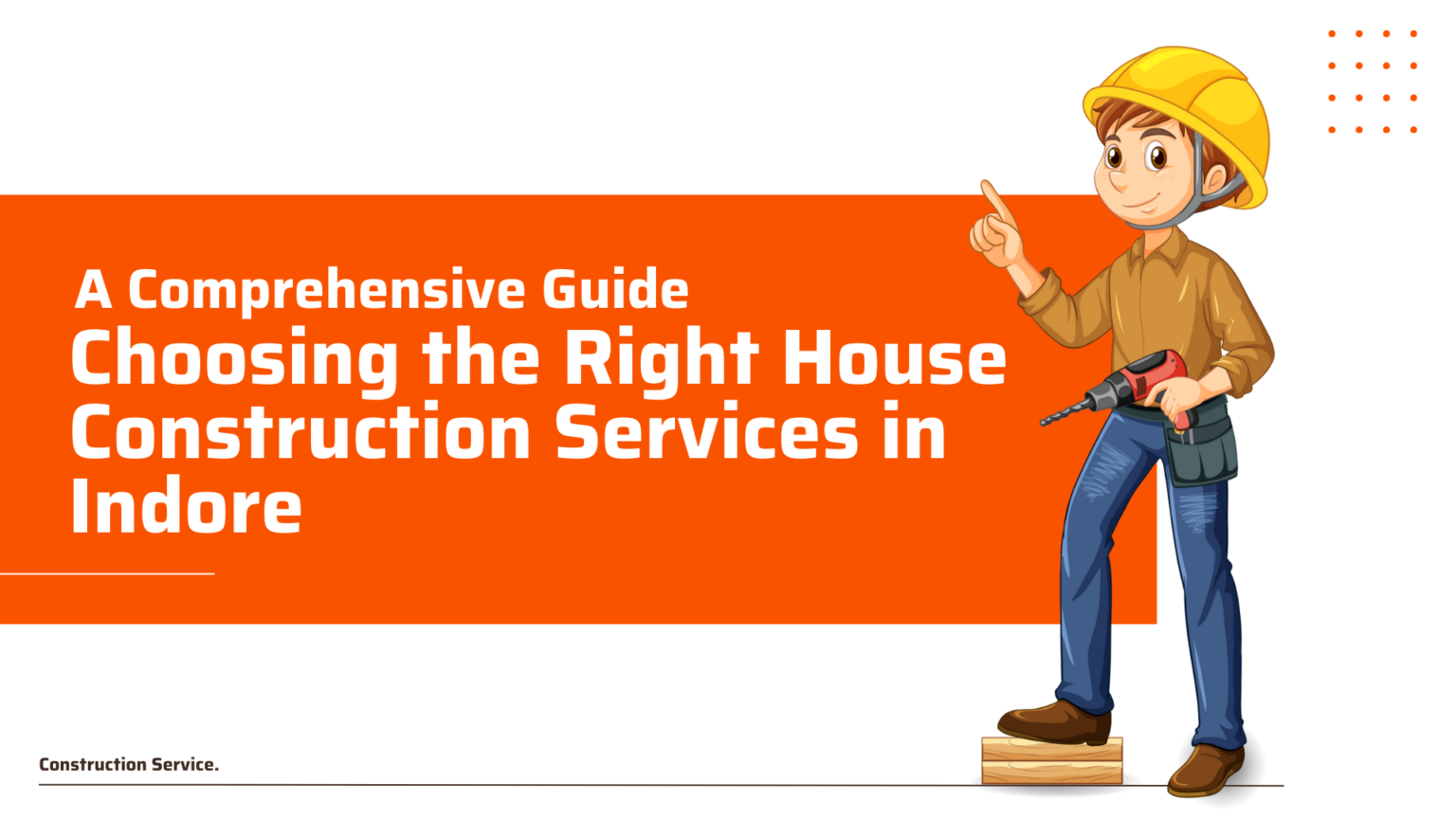 a illustrator man stand and showing text choosing right house construction services in Indore